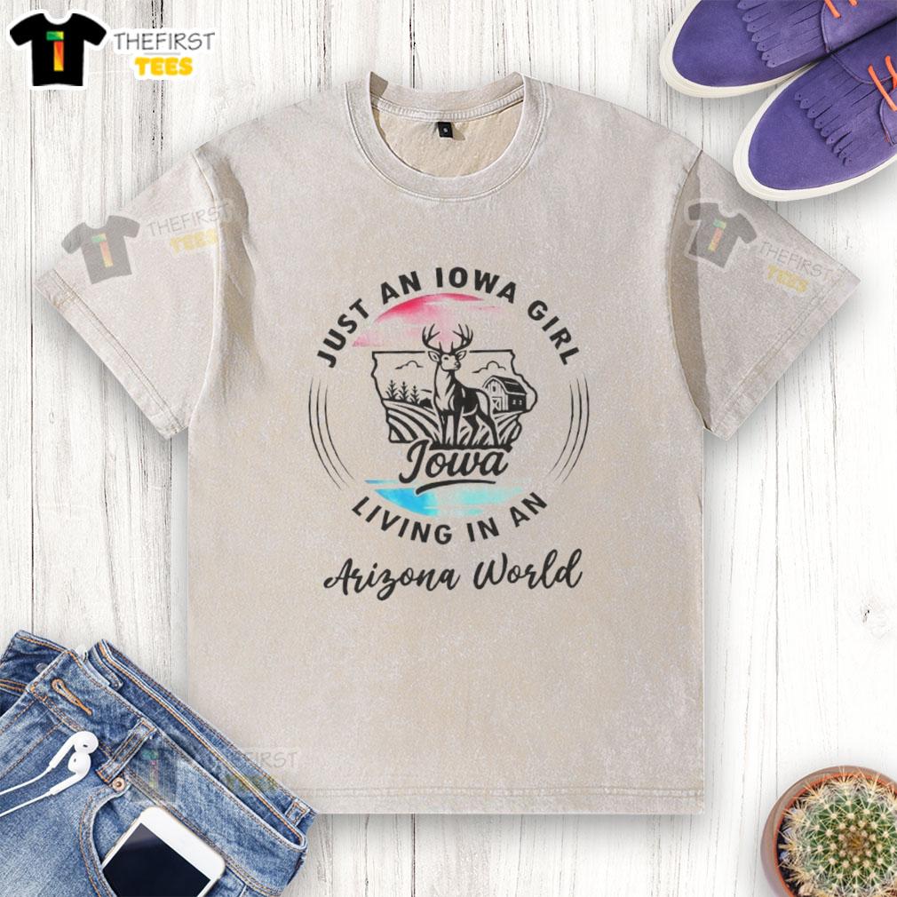 official-just-an-iowa-girl-living-in-a-arizona-world-washed-t-shirt Official Just An Iowa Girl Living In An Arizona World washed t-shirt in soft fabric, perfect for casual wear.