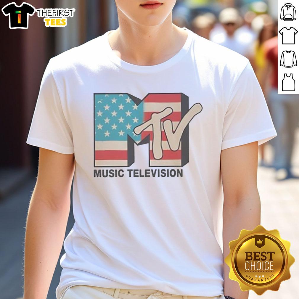 official-mtv-music-television-us-flag-classic-logo-t-shirt-1 Alt Text: Classic MTV Music Television US Flag logo t-shirt featuring vibrant colors and iconic branding for music lovers.