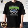 Alt Text: Official Seattle Seahawks Super Bowl XLVIII Champions logo center t-shirt featuring vibrant team colors and design.