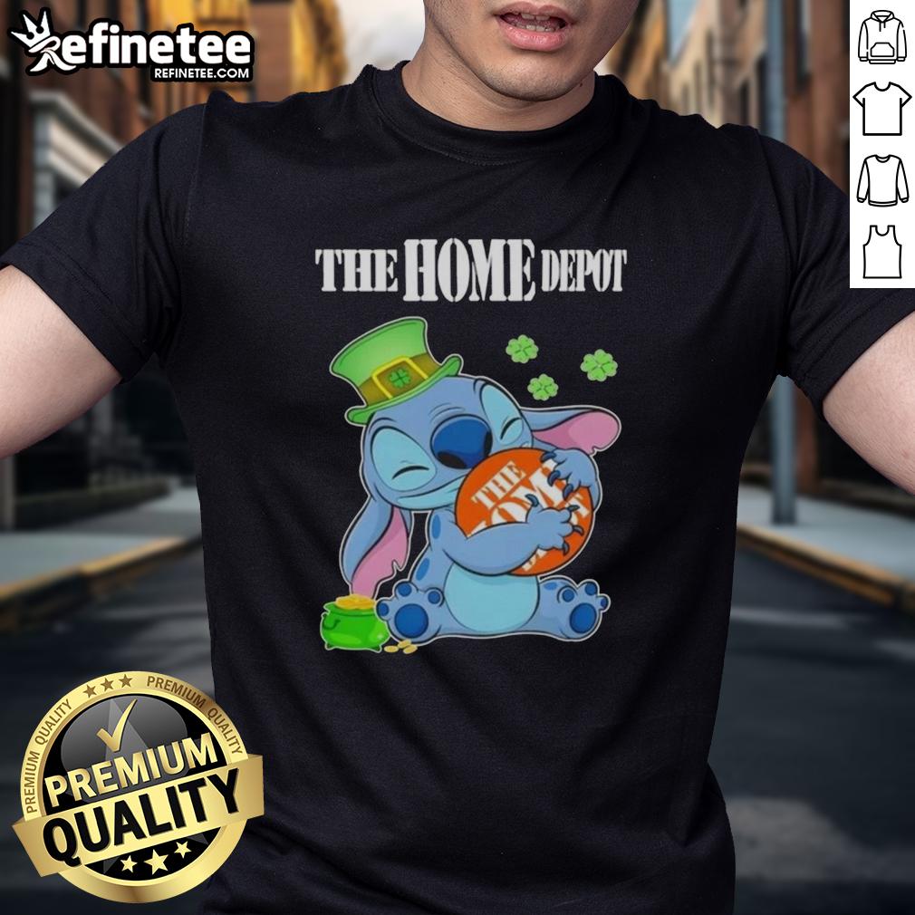 official-stitch-with-st-patricks-hug-the-home-depot-logo-t-shirt Alt Text: Official Stitch With St Patricks Hug The Home Depot Logo T-Shirt featuring festive design and vibrant colors