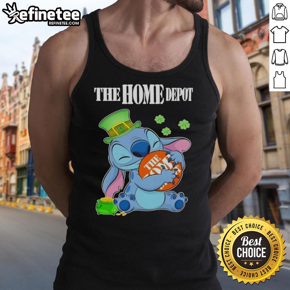 official-stitch-with-st-patricks-hug-the-home-depot-logo-tank-top Official Stitch with St. Patrick's Hug tank top featuring The Home Depot logo, perfect for festive celebrations.