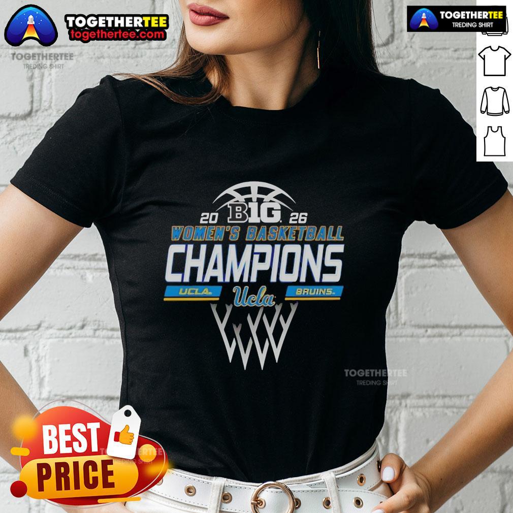 Official Ucla Bruins 2026 Big Ten Women’S Basketball Regular Season Champions Locker Room Ladies-Tee Alt Text: UCLA Bruins 2026 Big Ten Women's Basketball Champions locker room ladies tee featuring team logo and winning design.