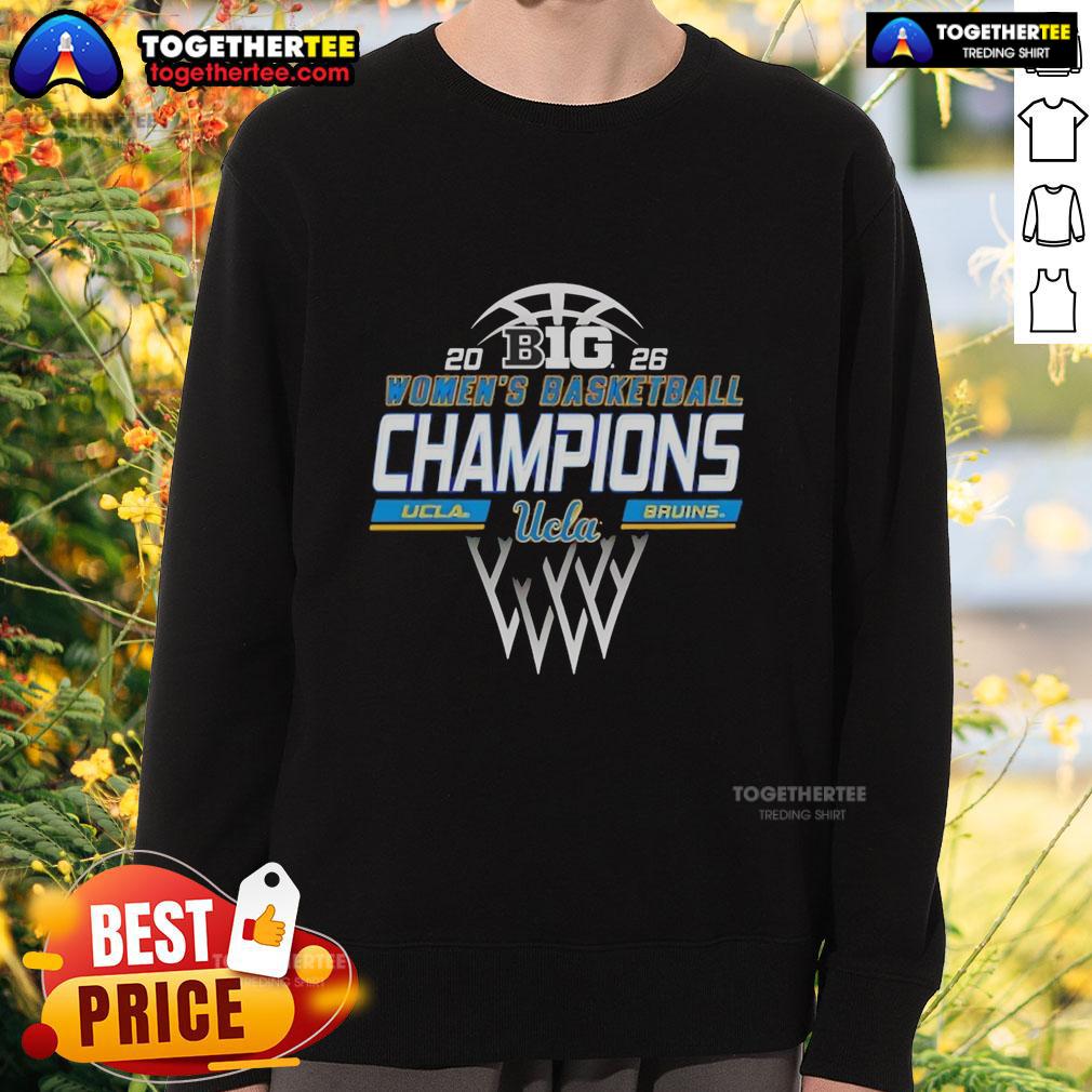 Official Ucla Bruins 2026 Big Ten Women’S Basketball Regular Season Champions Locker Room Sweatshirt Alt Text: UCLA Bruins 2026 Big Ten Women's Basketball Champions sweatshirt displayed in locker room, showcasing team pride.