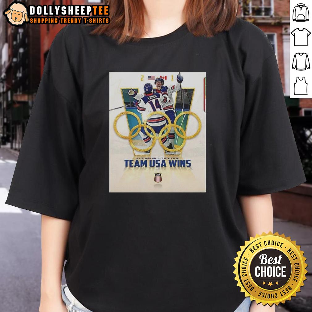 Official Us Olympic Men'S Ice Hockey Team Usa Wins Ladies Tee Alt Text: Official US Olympic Men's Ice Hockey Team USA wins ladies tee featuring team logo and vibrant design.