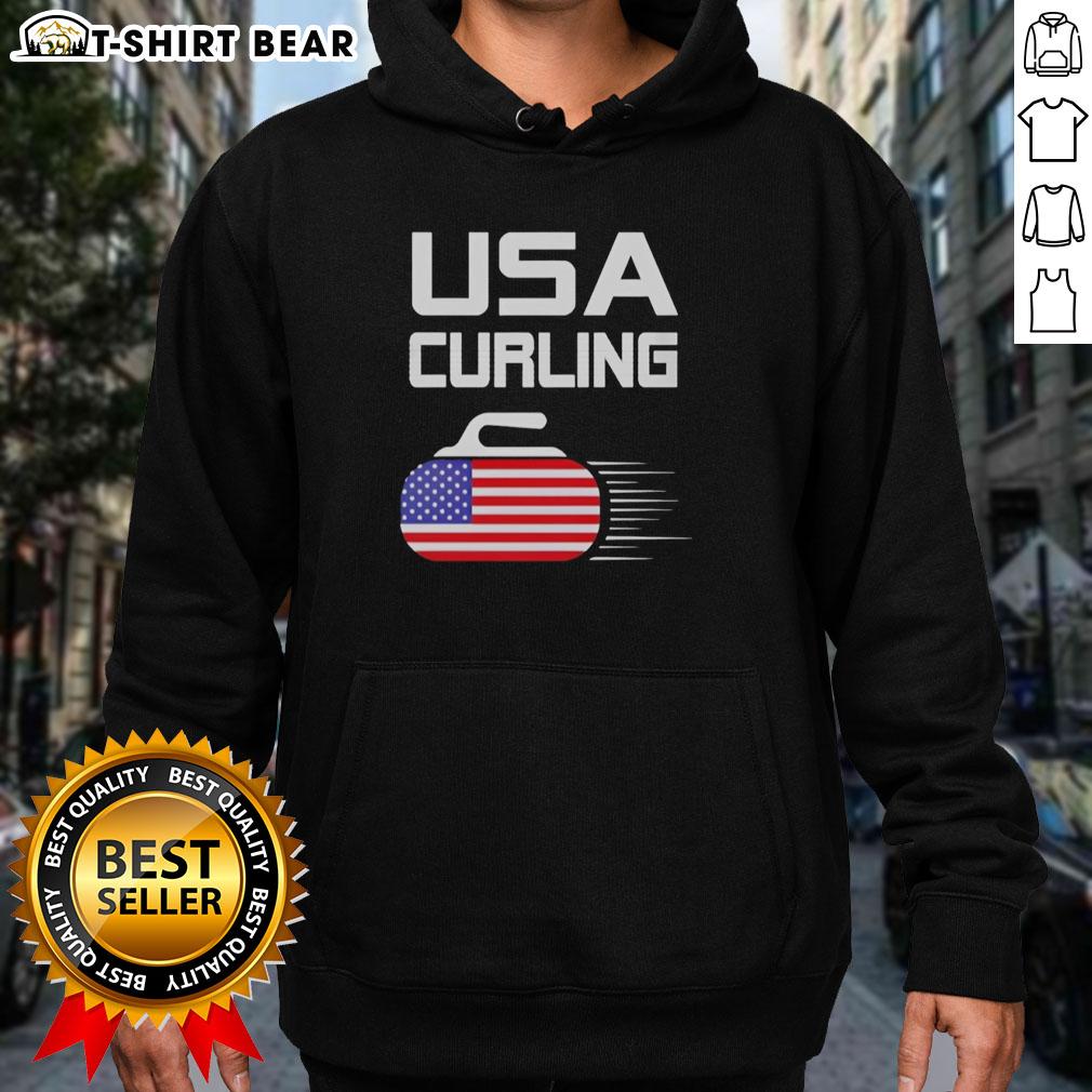 Official Usa Curling American Flag Stone Hoodie Official USA Curling hoodie featuring the American flag design and a stone graphic for curling enthusiasts.