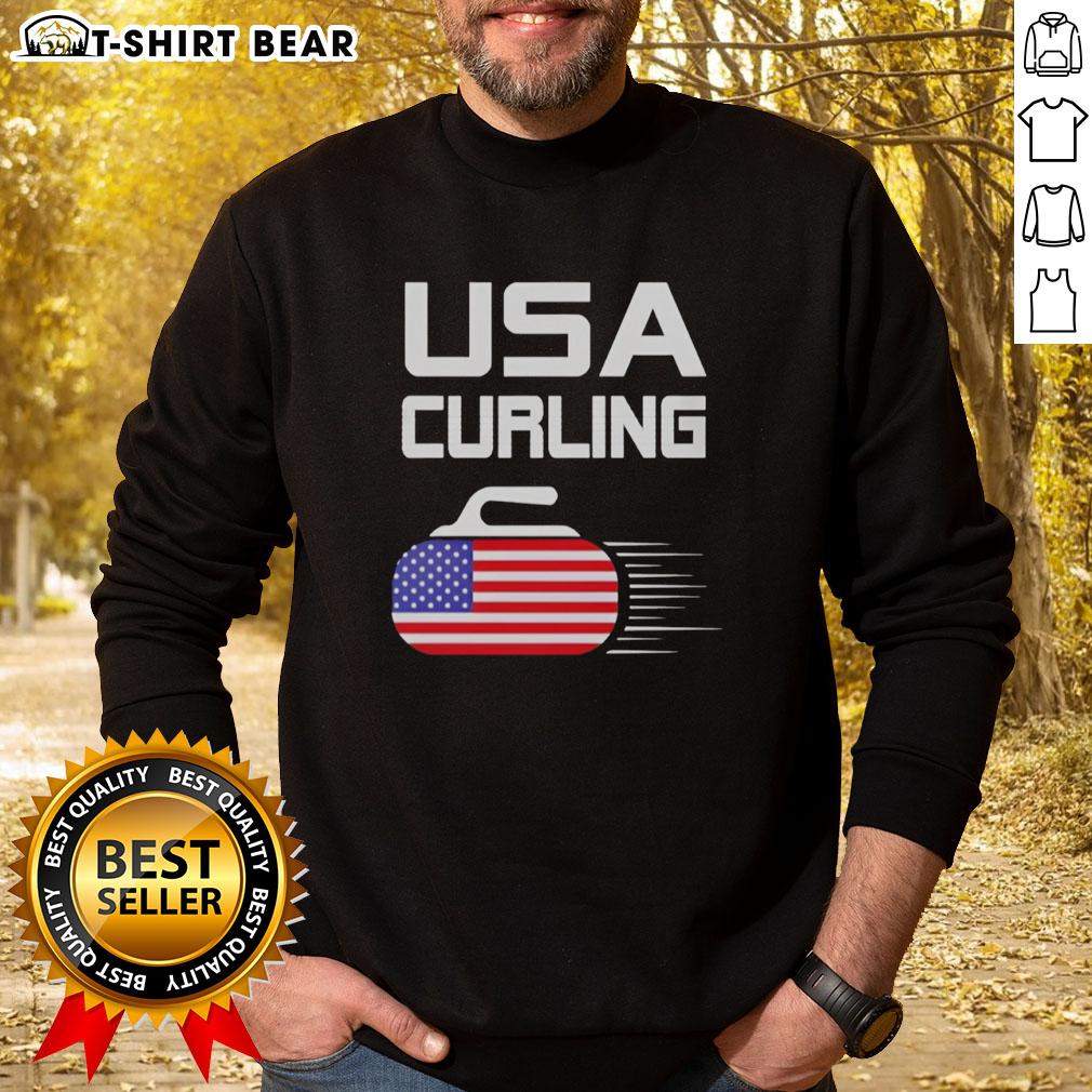 Official Usa Curling American Flag Stone Sweatshirt Alt Text: Official USA Curling sweatshirt featuring an American flag design and a stone graphic, perfect for curling fans.
