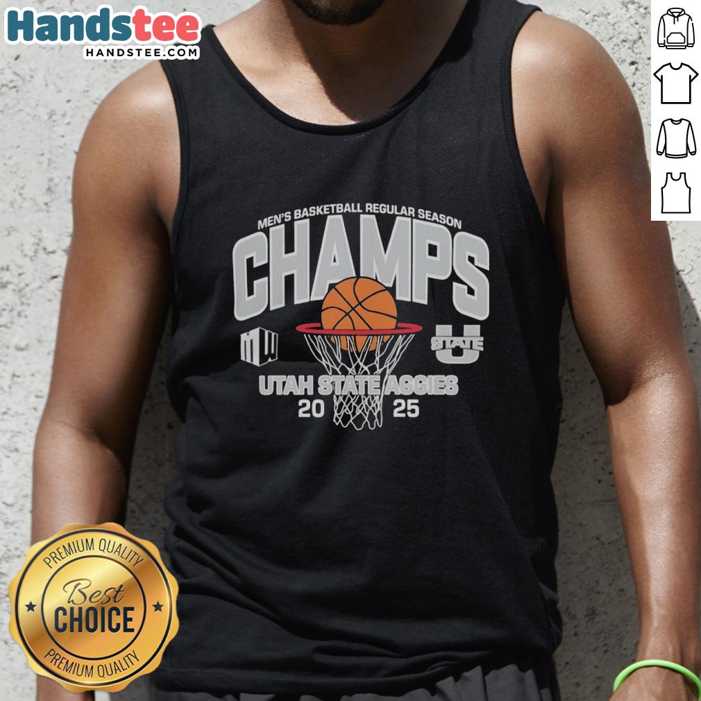 official-utah-state-aggies-mens-basketball-2025-mountain-west-regular-season-champions-tank-top Utah State Aggies Men's Basketball 2025 Mountain West Champions tank top, featuring team colors and logo design.