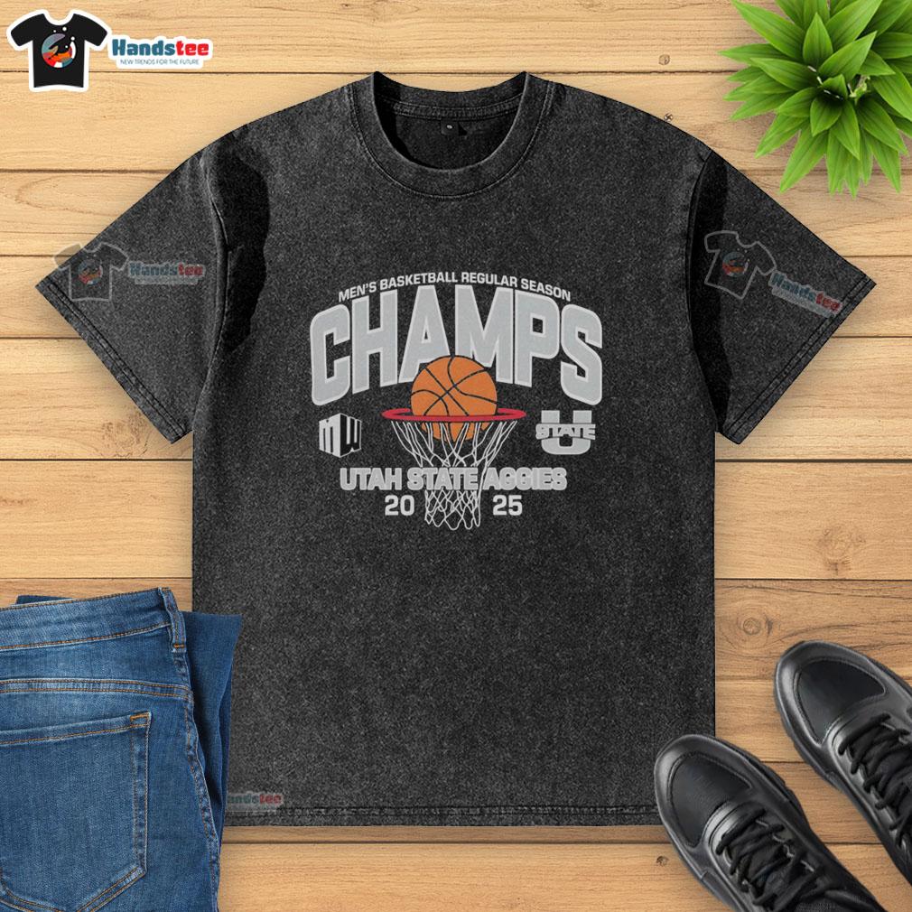 official-utah-state-aggies-mens-basketball-2025-mountain-west-regular-season-champions-washed-t-shirt Official Utah State Aggies Men's Basketball 2025 Mountain West Champions washed t-shirt featuring team logo and colors.