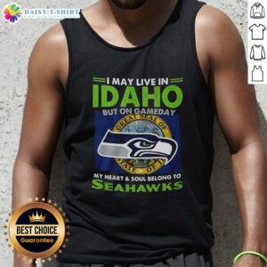 Hot Seattle Seahawks tank top with 'I may live in Idaho but my heart belongs to Seahawks' design, perfect for game day.