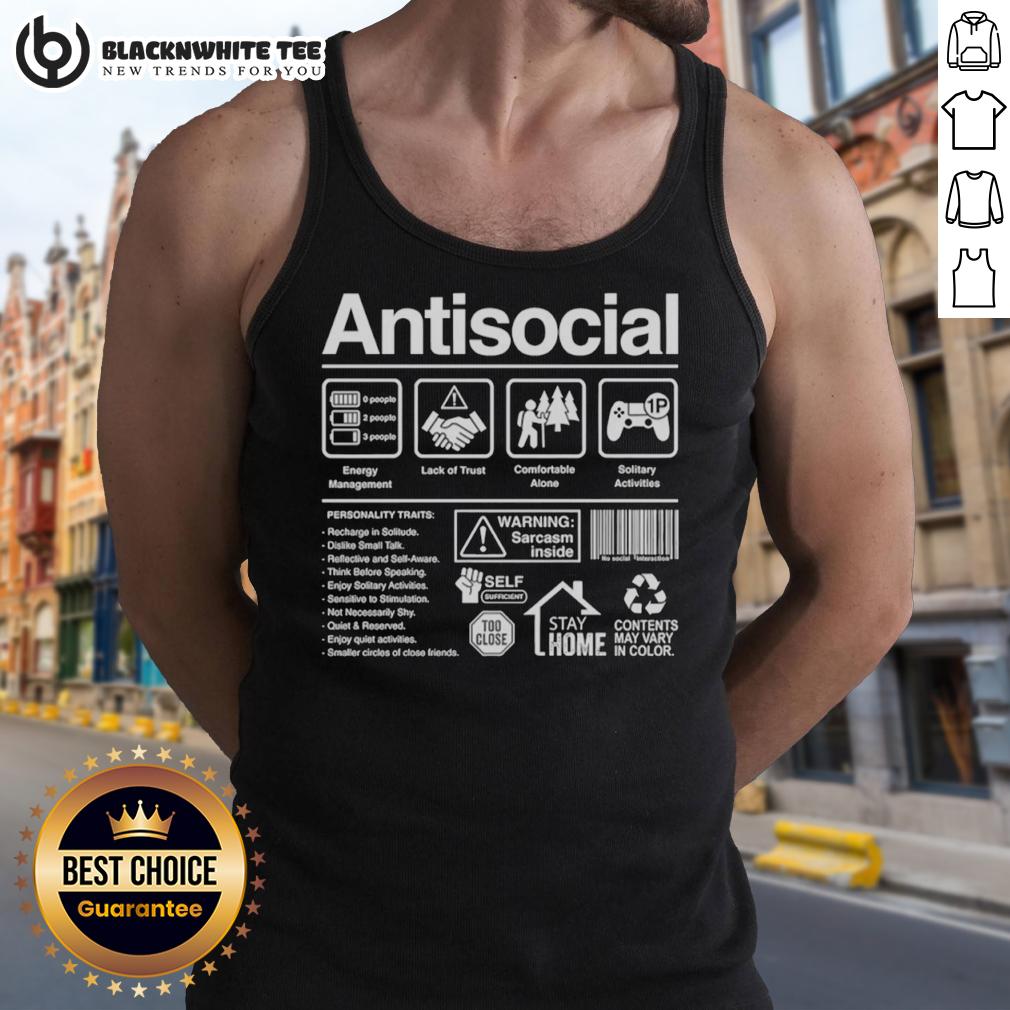 Original Antisocial Energy Management Lack Of Trust Comfortable Alone Solitary Activities Tank Top Model wearing 'Original Antisocial Energy Management' tank top, embodying solitary activities and a comfortable, alone vibe.