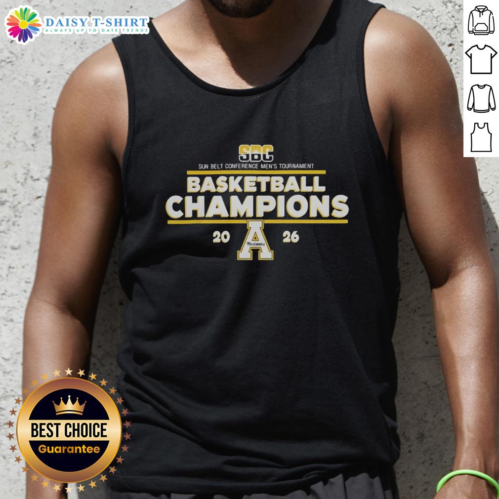 Original Appalachian State Mountaineers Sun Belt Conference Men's Tournament Basketball Champions 2026 Tank Top Alt Text: Original Appalachian State Mountaineers Sun Belt Conference Men's Tournament Basketball Champions 2026 tank top design.
