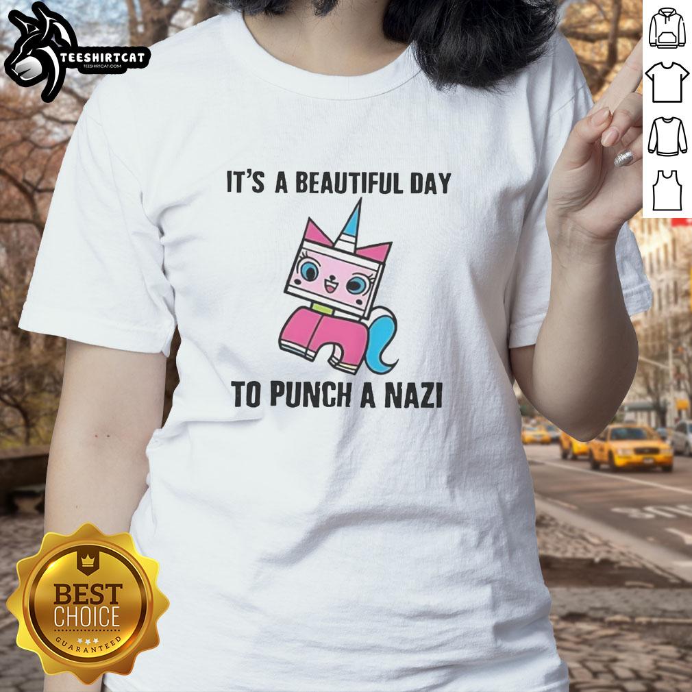 original-its-a-beautiful-day-to-punch-a-nazi-princess-unikitty-ladies-tee Alt Text: Original It's A Beautiful Day To Punch A Nazi Princess Unikitty Ladies Tee featuring vibrant graphics and playful design.