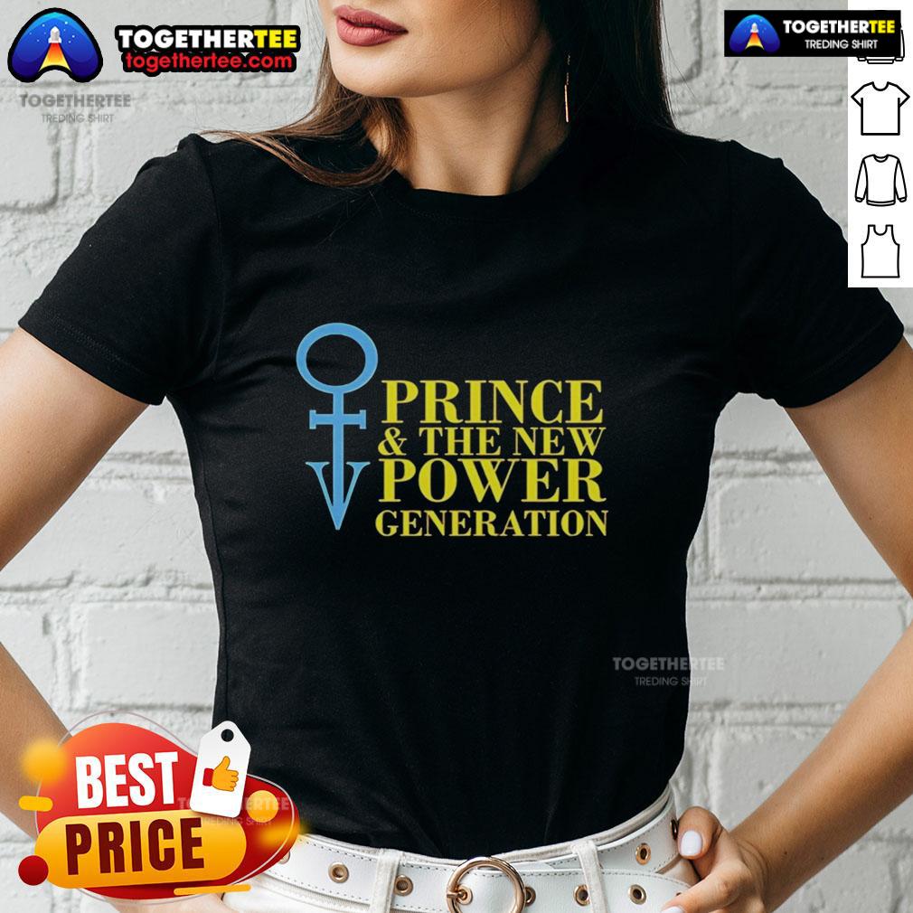 Original Prince And The New Power Generation Logo Music Lover Ladies Tee Alt Text: Original Prince and The New Power Generation logo on a stylish music lover ladies tee shirt.