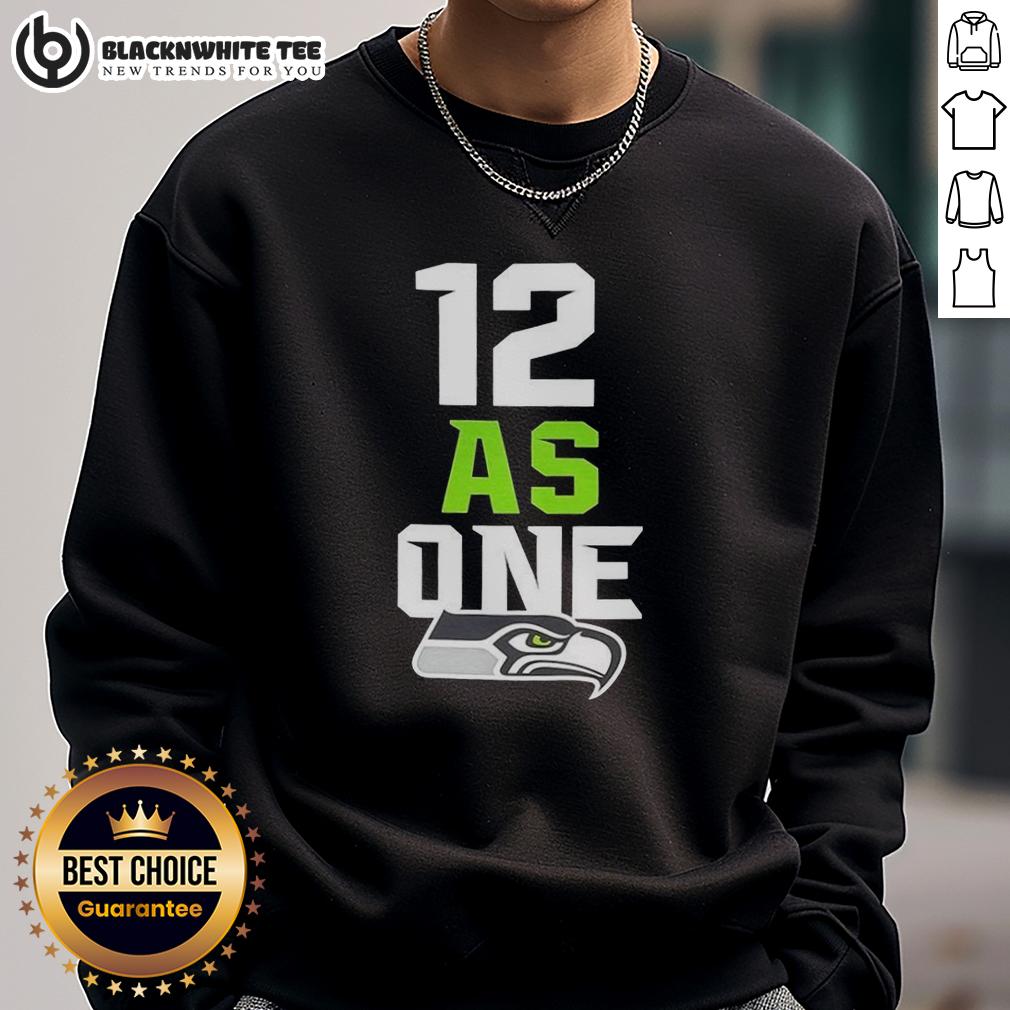 Original Seattle Seahawks 12 As One Super Bowl Lx Chamions 2026 Sweatshirt Alt Text: Original Seattle Seahawks 12 As One Super Bowl LX Champions 2026 sweatshirt in blue and green colors.