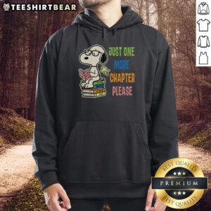 Premium Snoopy Book Hoodie featuring 'Just One More Chapter Please' design, perfect for book lovers and cozy reading.