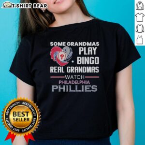 Alt Text: Awesome Philadelphia Phillies heart-shaped ladies tee, perfect for grandmas who watch baseball and play bingo.