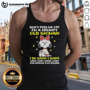 Alt Text: Grumpy old woman tank top featuring Snoopy with Don't Piss Me Off text, perfect for quirky casual wear.