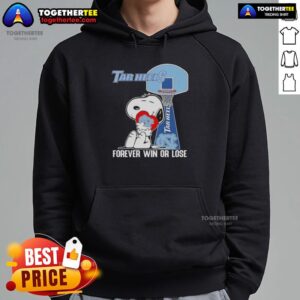 Official Peanuts Snoopy Forever Win or Lose North Carolina Tar Heels basketball hoodie in blue and white.