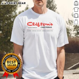 Vintage Los Angeles Clifton's Cafeterias T-shirt showcasing retro design and iconic restaurant logo.