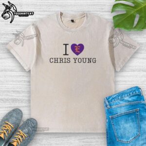 Alt Text: Original East Give Back I Love Chris Young washed t-shirt in soft fabric, perfect for country music fans.