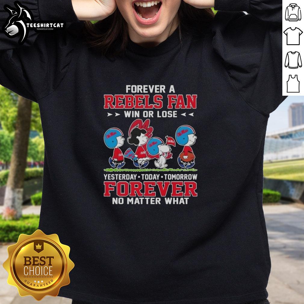 peanuts-snoopy-and-friends-forever-a-ole-miss-rebels-fan-win-or-lose-no-matter-what-sweatshirt Peanuts Snoopy and Friends Forever sweatshirt for Ole Miss Rebels fans, perfect for game day win or lose.