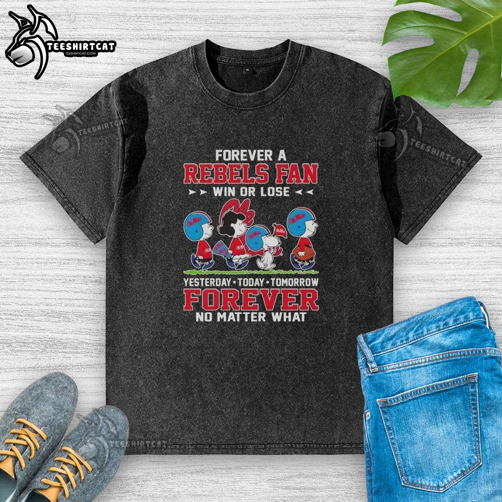 peanuts-snoopy-and-friends-forever-a-ole-miss-rebels-fan-win-or-lose-no-matter-what-washed-t-shirt Alt Text: Peanuts Snoopy and Friends Forever Ole Miss Rebels fan t-shirt, perfect for win or lose, showcasing team spirit.
