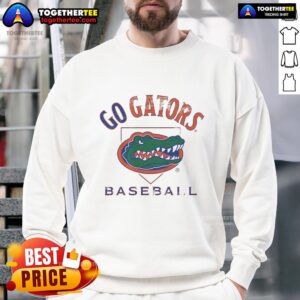 Top Florida Gators baseball sweatshirt featuring 'Go Gators' design, perfect for fans and game day attire.