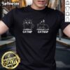 Funny cat T-shirt featuring 'Premium Catnip Catnap' design, perfect for cat lovers and comfy casual wear.