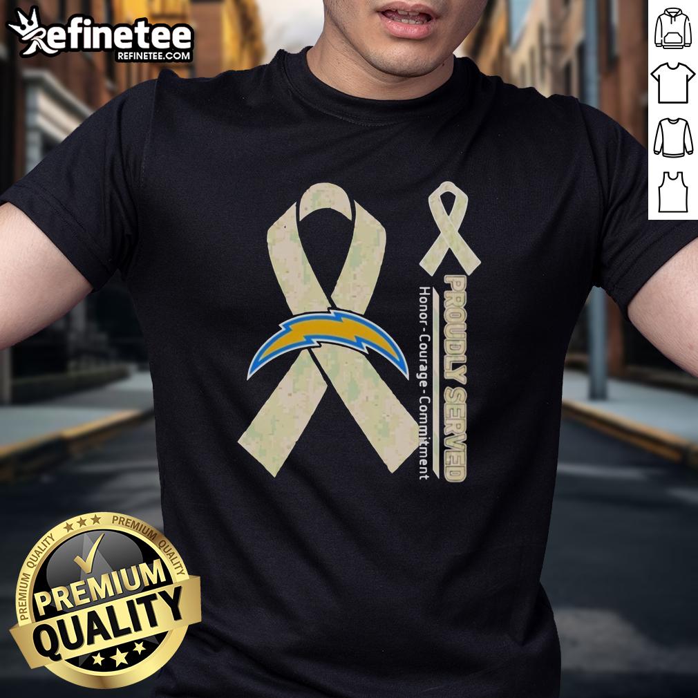 premium-los-angeles-chargers-proudly-served-honor-courage-commitment-t-shirt Premium Los Angeles Chargers T-shirt featuring 'Honor Courage Commitment' design, perfect for dedicated fans.