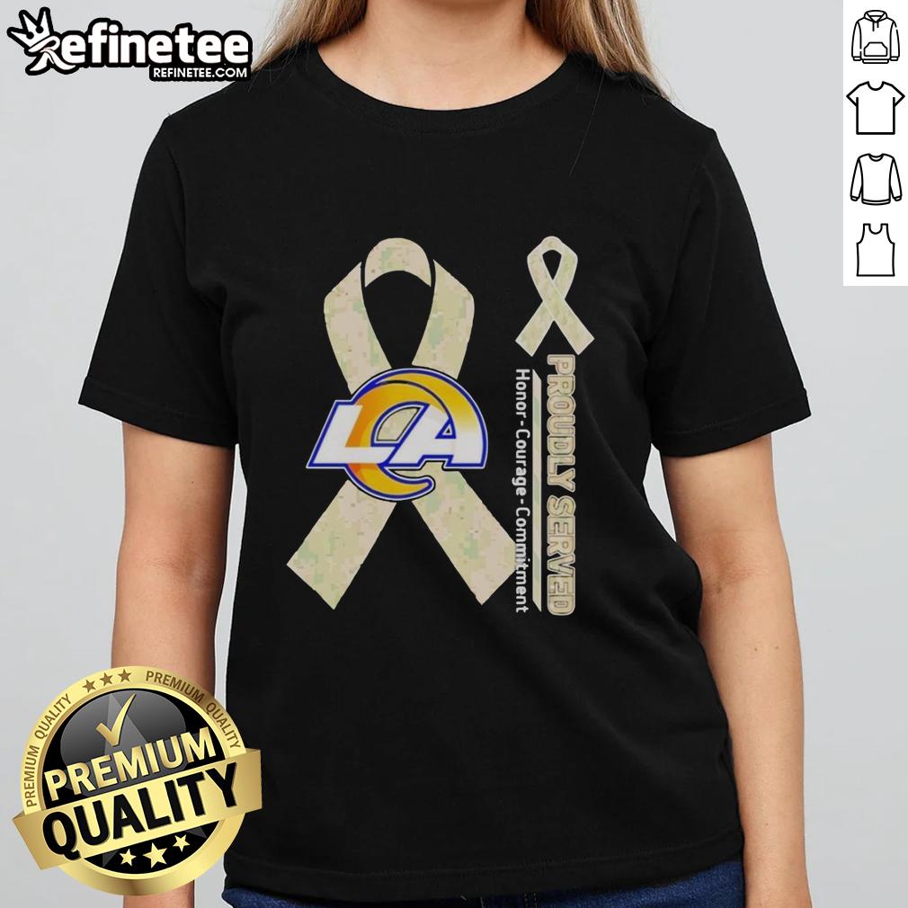 premium-los-angeles-rams-proudly-served-honor-courage-commitment-ladies-tee Premium Los Angeles Rams tee for women featuring 'Honor Courage Commitment' design, perfect for fans and casual wear.