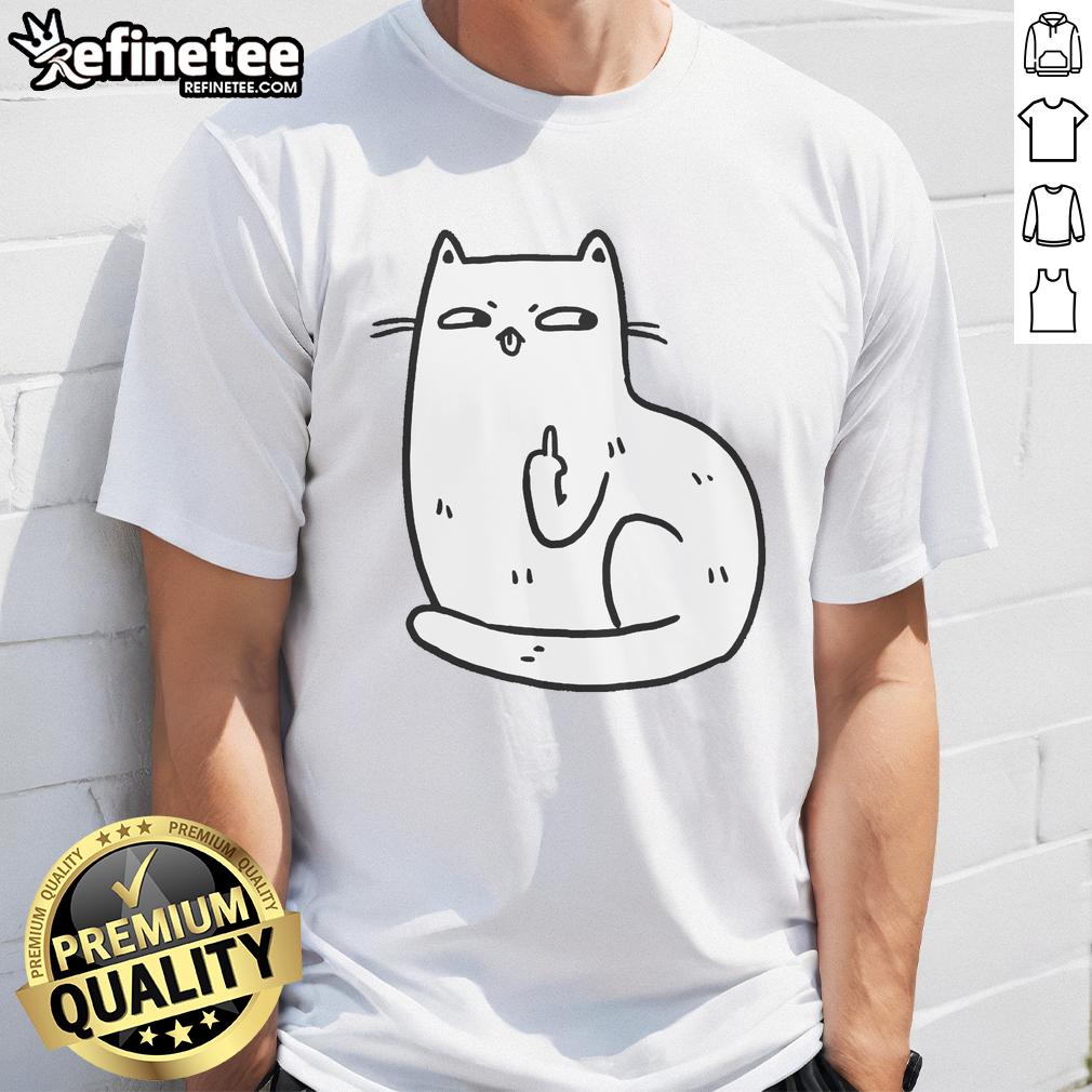 premium-middle-finger-cat-t-shirt Alt Text: Premium Middle Finger Cat T-Shirt featuring a playful cat design with a cheeky gesture, perfect for cat lovers.