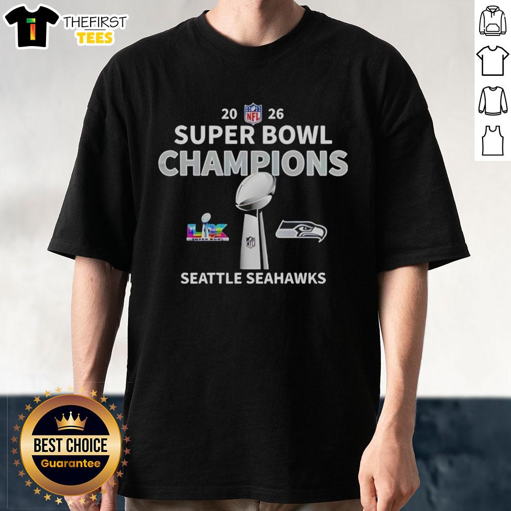 premium-nfl-2026-seattle-seahawks-super-bowl-lx-champions-vince-lombardi-trophy-t-shirt Alt Text: Premium NFL 2026 Seattle Seahawks Super Bowl LX Champions T-Shirt featuring the Vince Lombardi Trophy design.