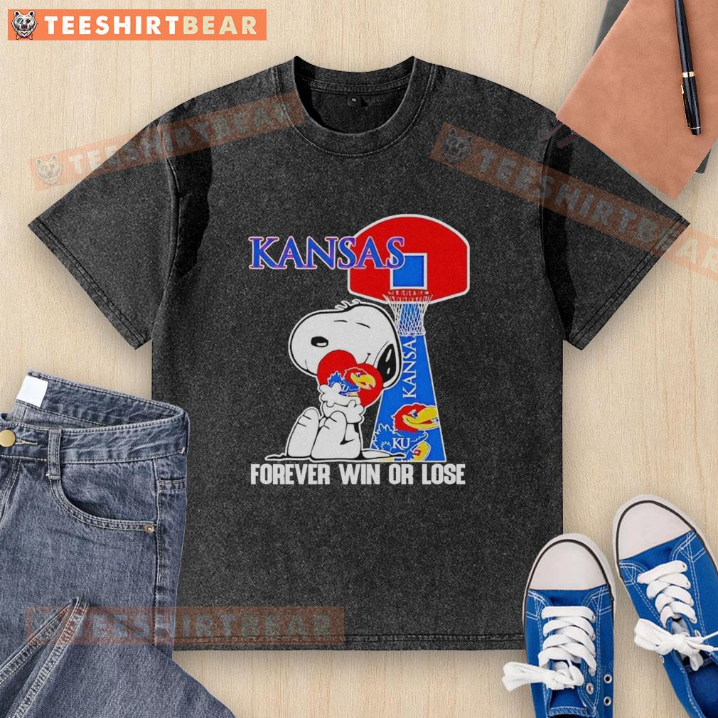premium-peanuts-snoopy-forever-win-or-lose-kansas-jayhawks-basketball-washed-t-shirt Alt Text: Kansas Jayhawks basketball washed t-shirt featuring Snoopy and Premium Peanuts design for fans.