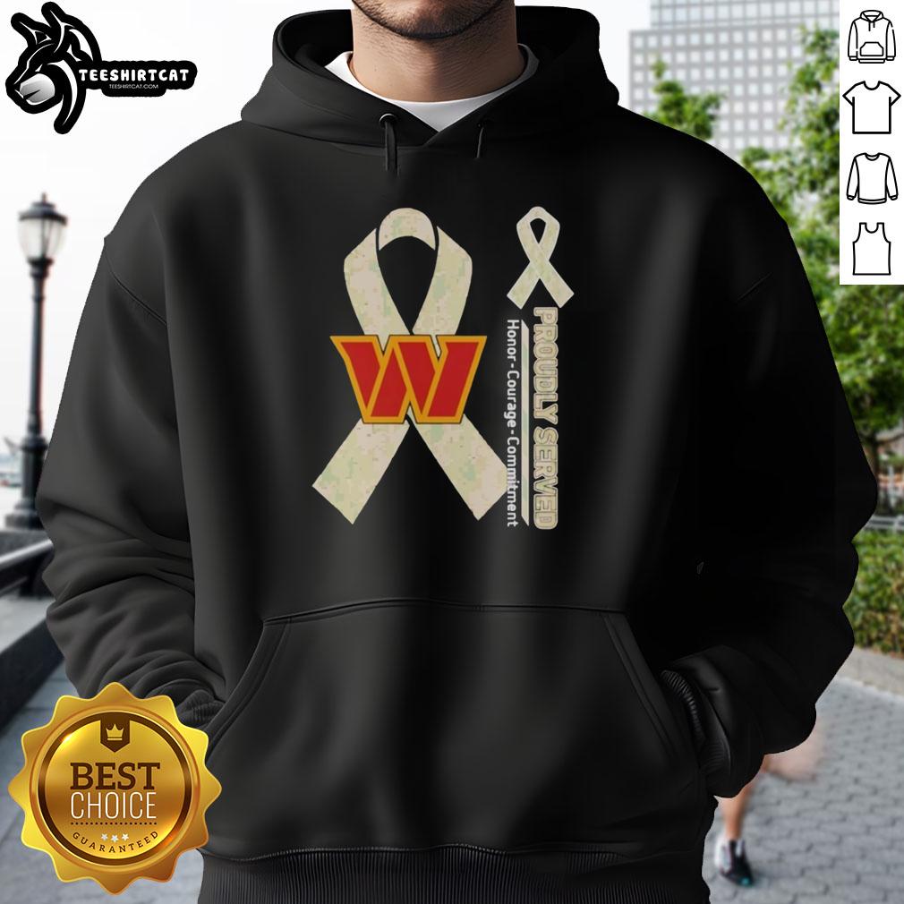 premium-washington-commanders-proudly-served-honor-courage-commitment-hoodie Alt Text: Premium Washington Commanders hoodie featuring Proudly Served with Honor, Courage, and Commitment graphics.
