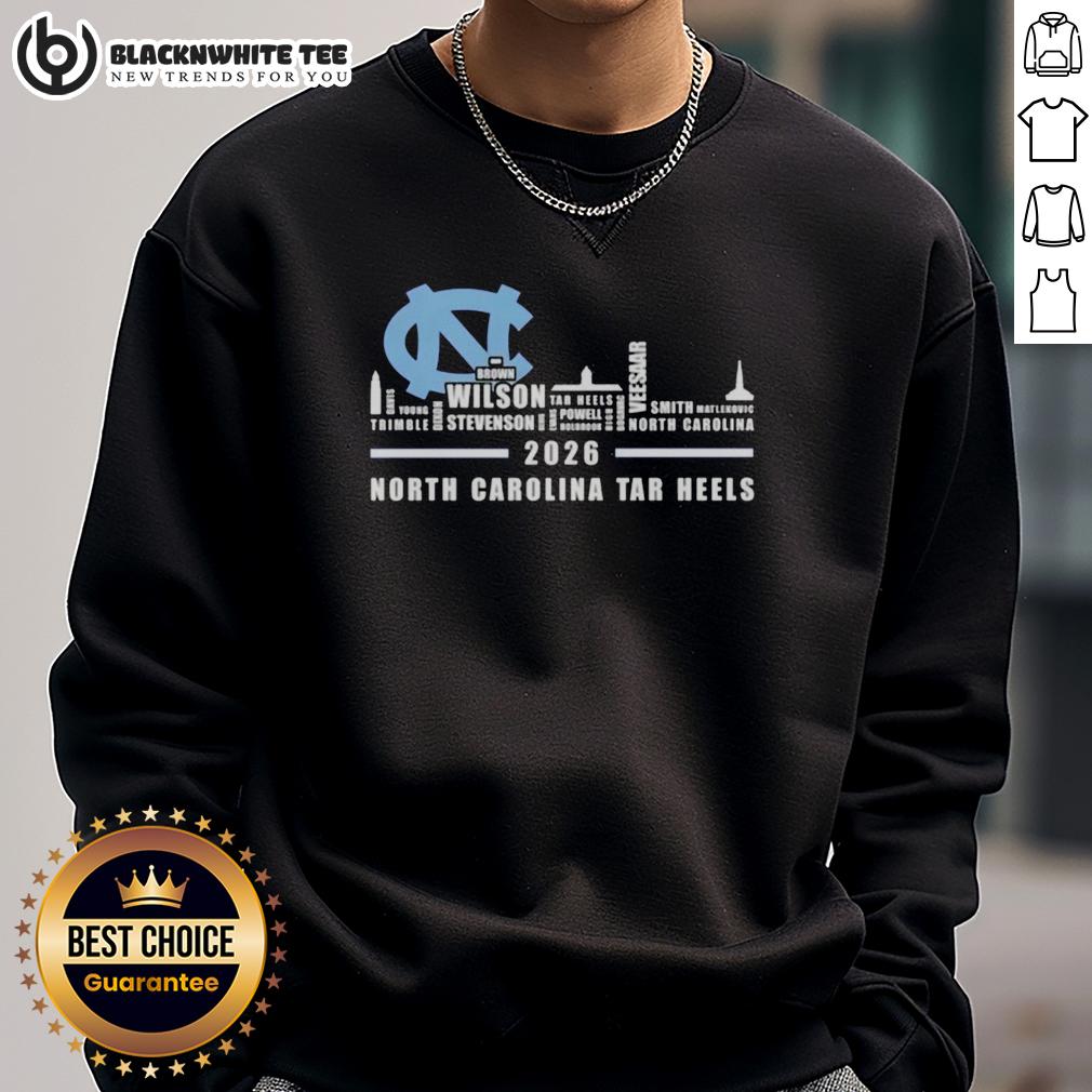 Pretty 2026 North Carolina Tar Heels All Names City Skyline Sweatshirt Alt Text: Stylish 'Pretty 2026 North Carolina Tar Heels' sweatshirt featuring a vibrant city skyline design. Perfect for fans!
