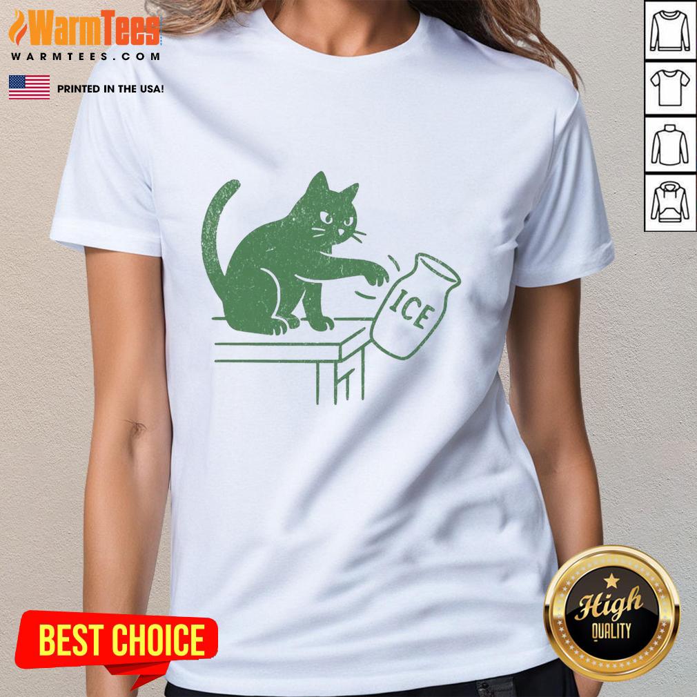 pretty-abolish-ice-funny-cat-political-ladies-tee Funny cat graphic on a political tee, promoting the 'Abolish ICE' message for ladies' fashion.