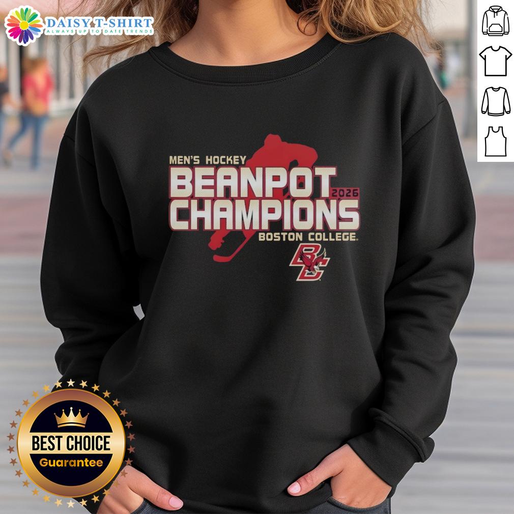 Pretty Boston College Eagles Men's Hockey 2026 Beanpot Champions Locker Room Sweatshirt Boston College Eagles men's hockey 2026 Beanpot champions sweatshirt in locker room, celebrating team victory.