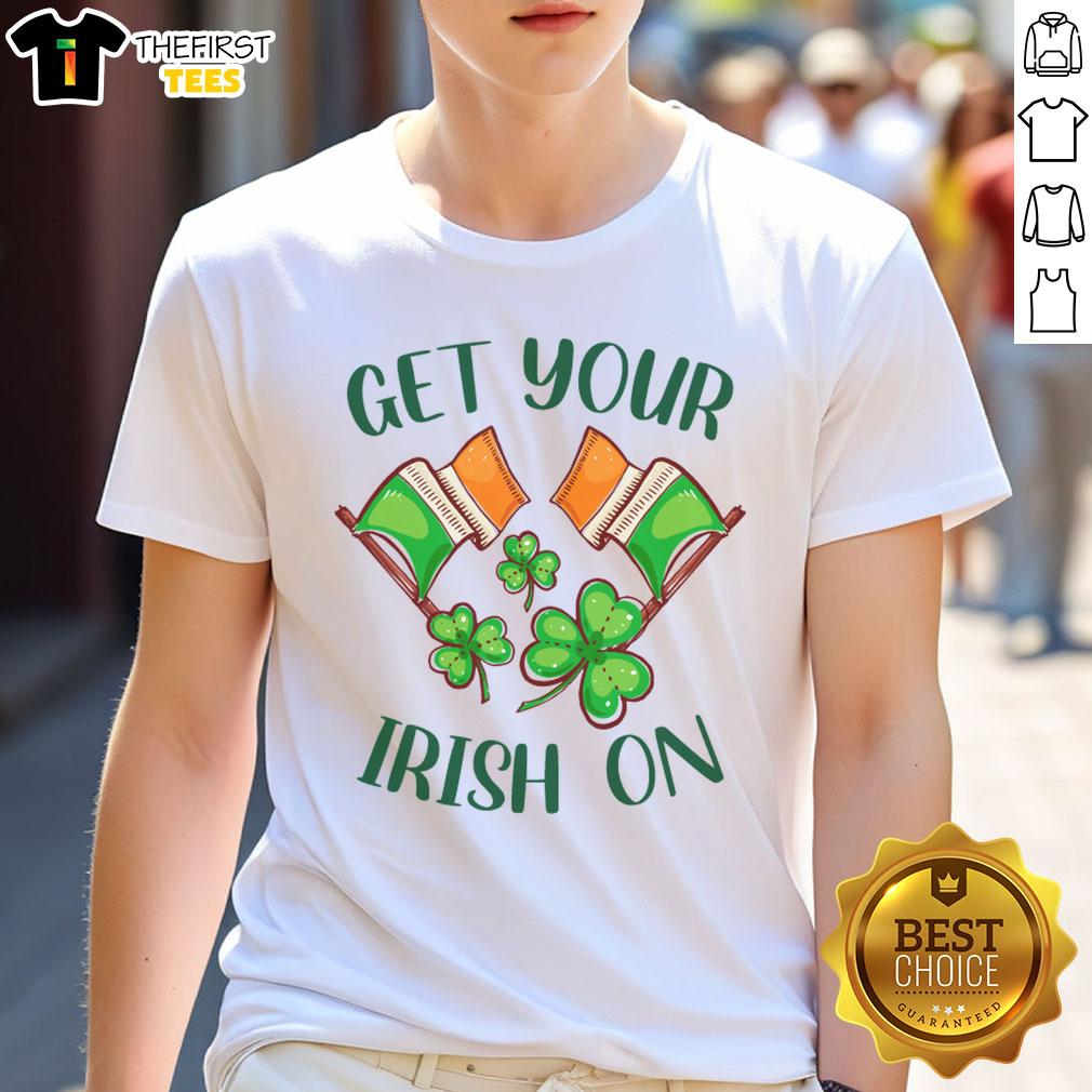 pretty-get-your-irish-on-st-patricks-day-t-shirt-1 Pretty Get Your Irish On St Patrick's Day T-Shirt featuring festive green design and playful typography for celebration.