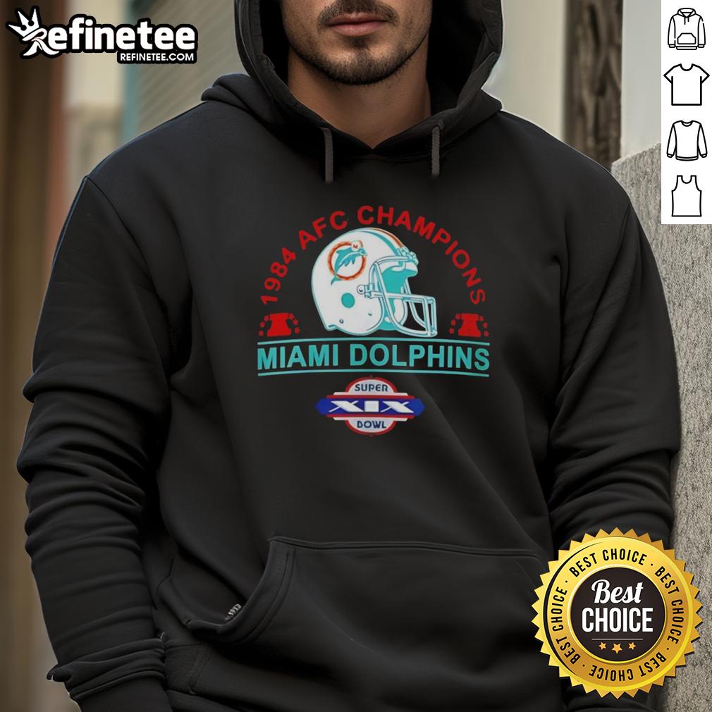 pretty-miami-dolphins-1984-afc-champions-super-bowl-xix-helmet-retro-hoodie Alt Text: Retro Miami Dolphins 1984 AFC Champions Super Bowl XIX helmet design on a stylish hoodie, perfect for fans.