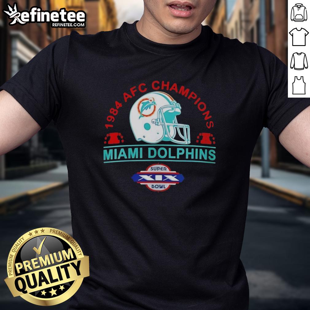 pretty-miami-dolphins-1984-afc-champions-super-bowl-xix-helmet-retro-t-shirt-1 Retro Miami Dolphins 1984 AFC Champions Super Bowl XIX helmet graphic on a stylish T-shirt, perfect for fans.
