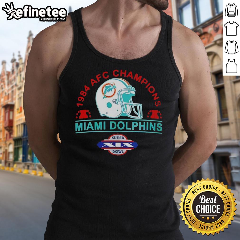 pretty-miami-dolphins-1984-afc-champions-super-bowl-xix-helmet-retro-tank-top Alt Text: Retro Miami Dolphins 1984 AFC Champions Super Bowl XIX helmet tank top design featuring vibrant team colors and logo.