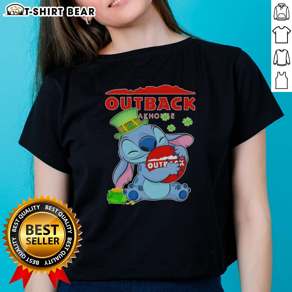 Pretty Stitch Hug The Outback Steakhouse Logo Happy Patrick'S Day Ladies Tee Pretty Stitch Hug the Outback Steakhouse logo on a Happy Patrick's Day ladies tee, perfect for festive celebrations.