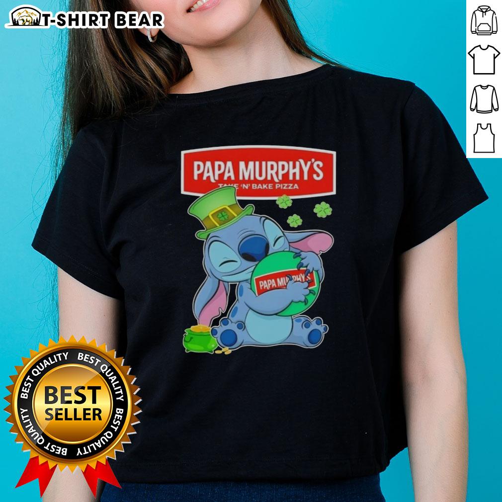 Pretty Stitch Hug The Papa Murphys Logo Happy Patrick'S Day Ladies Tee Pretty Stitch Hug The Papa Murphy's Logo Happy St. Patrick's Day Ladies Tee showcasing festive green design.