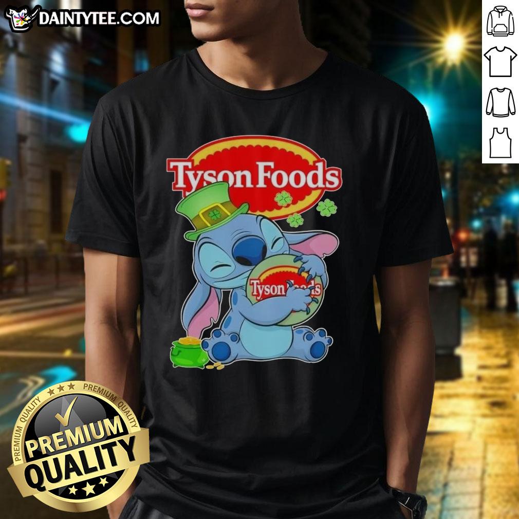 pretty-stitch-with-st-patricks-hug-tyson-foods-logo-t-shirt Pretty Stitch St. Patrick's Day T-shirt featuring Tyson Foods logo, perfect for festive celebrations and casual wear.