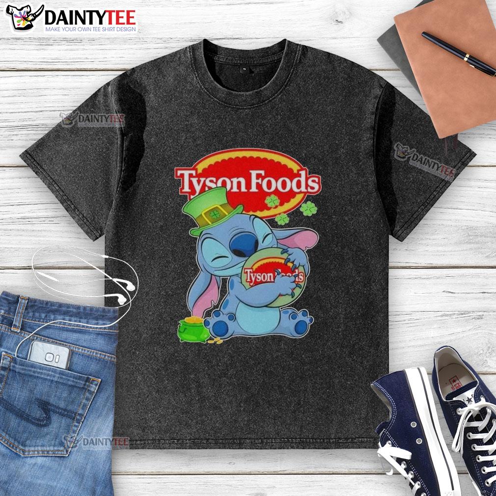 pretty-stitch-with-st-patricks-hug-tyson-foods-logo-washed-t-shirt Pretty Stitch St. Patrick's washed t-shirt featuring Tyson Foods logo, perfect for festive celebrations.