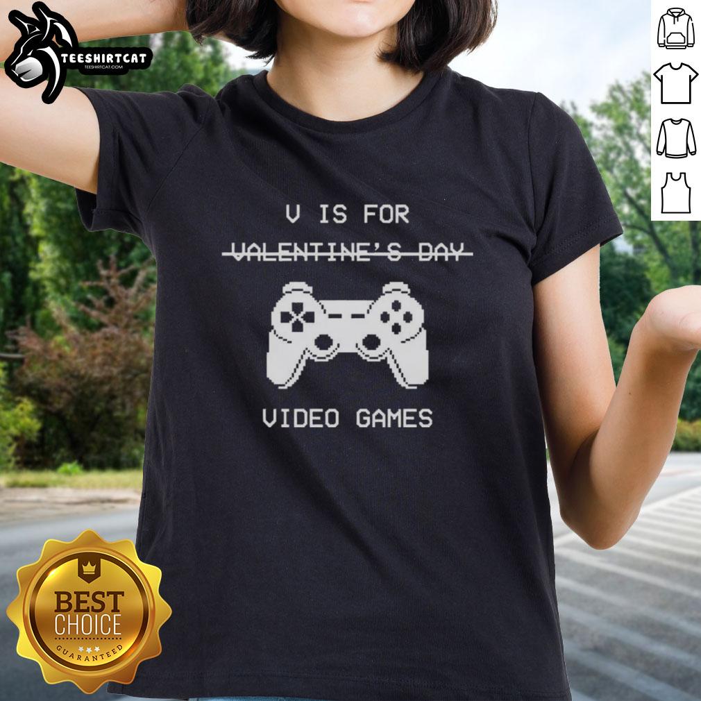 pretty-v-is-for-video-games-valentines-day-ladies-tee Pretty V is for Video Games Valentine's Day ladies tee featuring a heart design and gaming graphics, perfect gift.