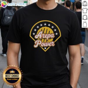 Nice Arepa Power Logo T-Shirt featuring a vibrant design, perfect for arepa lovers and food enthusiasts.