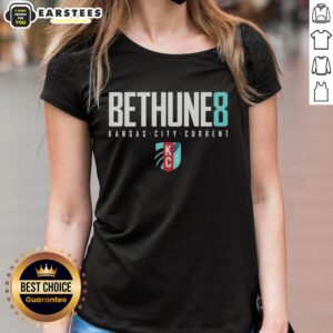 Alt Text: GooCroix Bethune 8 Kansas City Current Elite Ladies Tee in vibrant colors, showcasing team spirit and style.