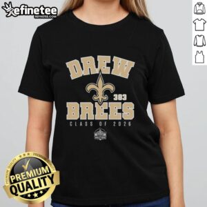Official Drew Brees New Orleans Saints Class of 2026 Pro Football Hall of Fame ladies tee showcasing team pride.