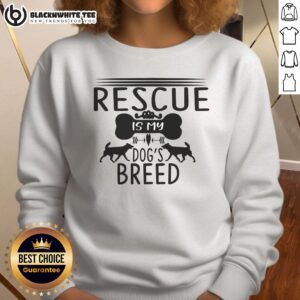 Cozy sweatshirt featuring 'Top Rescue' design for dog lovers, celebrating rescue dog breeds and their importance.